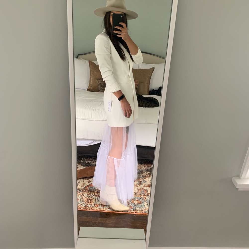 NWOT Jay Godfrey 2 piece white blazer dress with separate sheer tulle maxi skirt - Picture 5 of 7